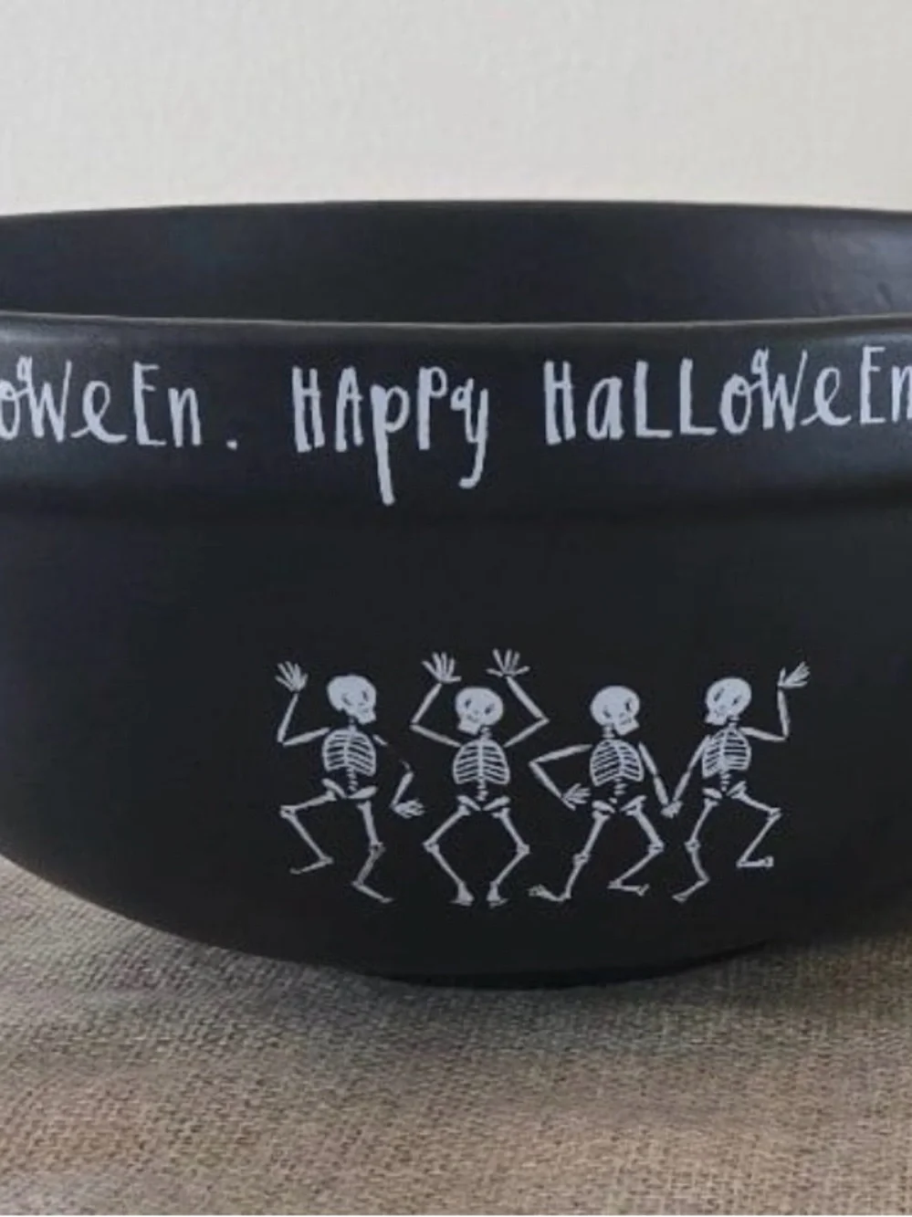 Black Halloween Candy Bowl with Dancing Skeletons